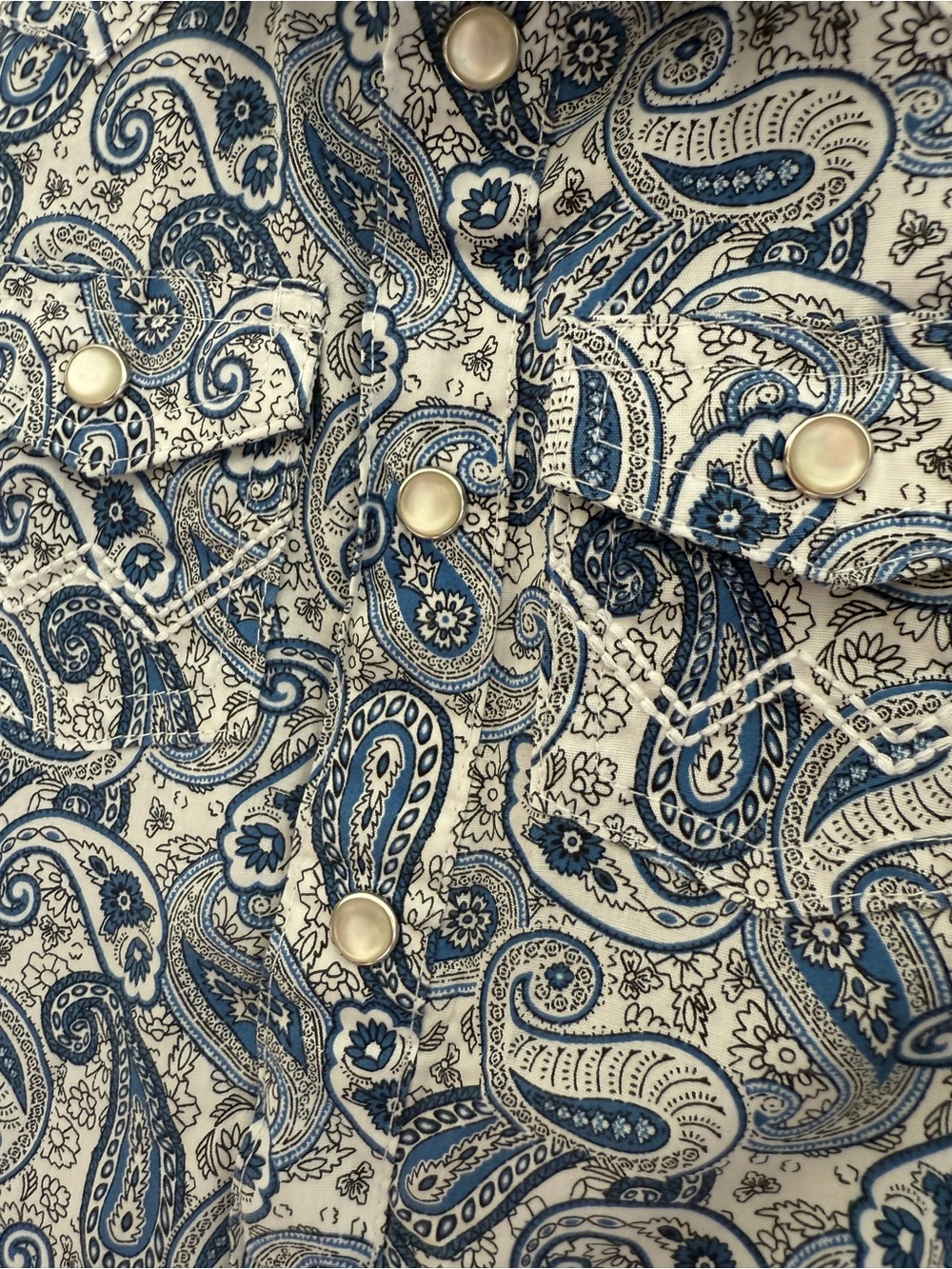 Wrangler Baby Blue Paisley Western Pearl Snap Shirt - Picture 3 of 3